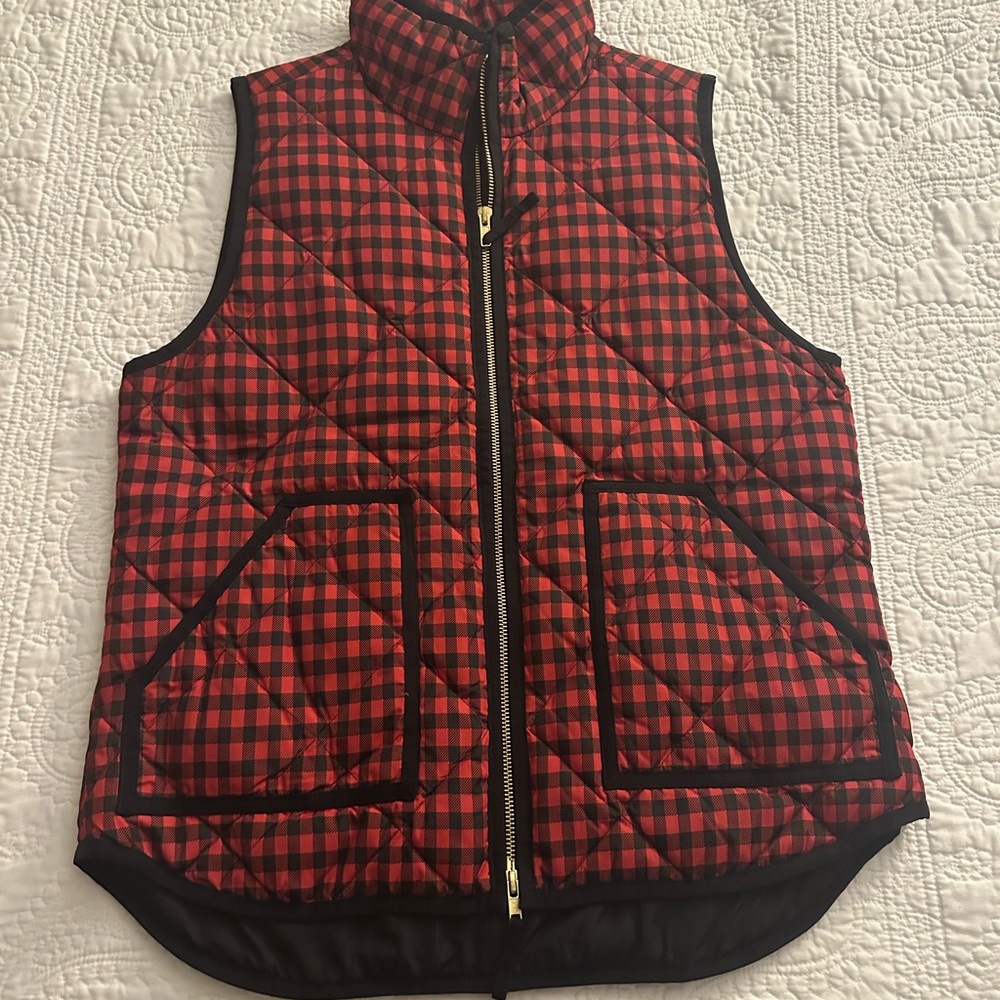 J. Crew Red and Black Plaid Vest